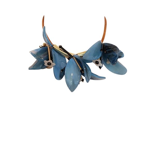 Blue Orchid Floral Statement Necklace – Chunky Movable Petals Adjustable - Picture 15 of 16
